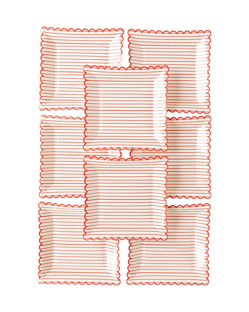 Red Striped Scalloped Plates - 8 ct.
