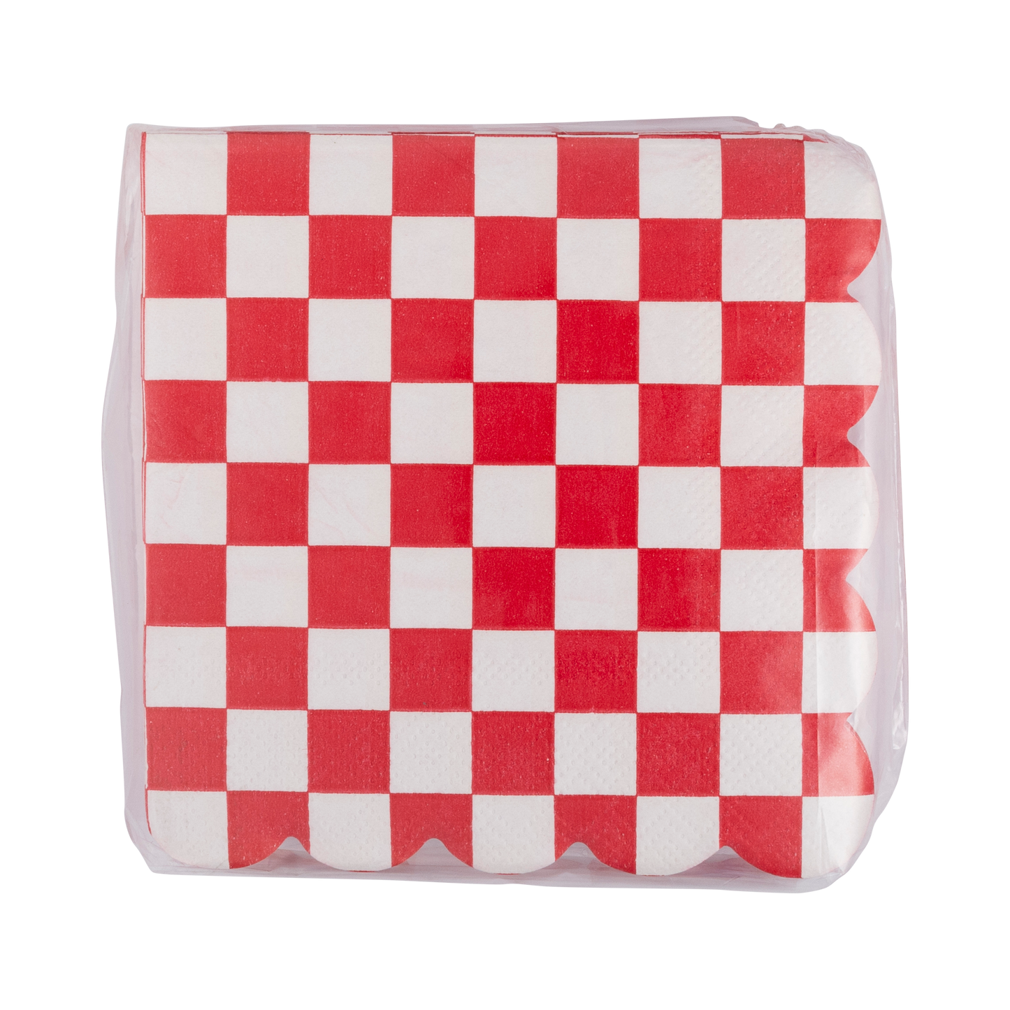 Red Checkerboard Scallop Cocktail Napkins