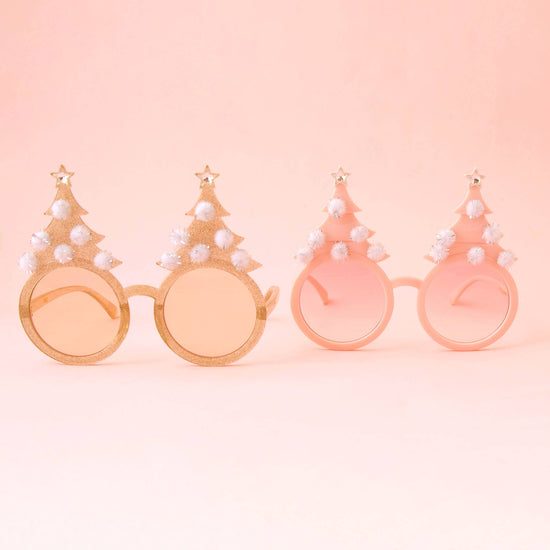 Christmas Tree Holiday Glasses - Gold Sparkle