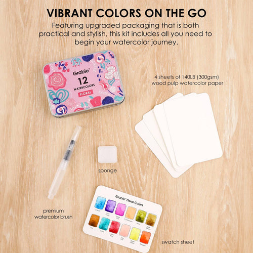 Floral Watercolor Pocket Set With Brush