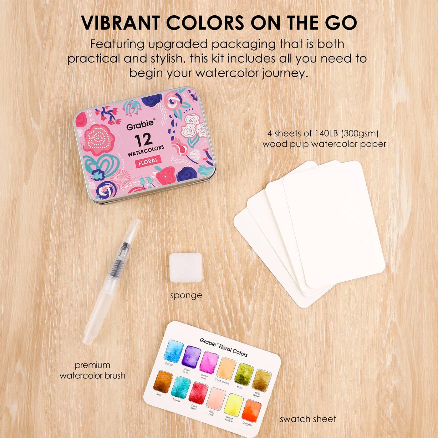 Floral Watercolor Pocket Set With Brush