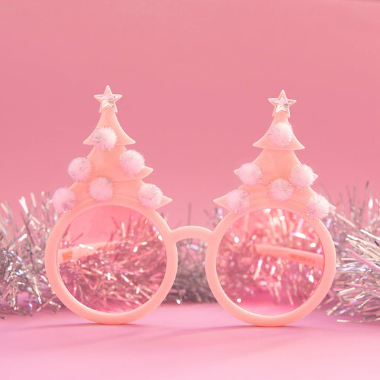 Christmas Tree Holiday Glasses - Pastel Pink