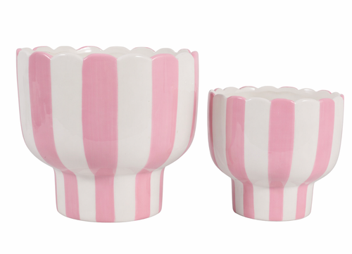 Pink Striped Scallop Pedestal Planter