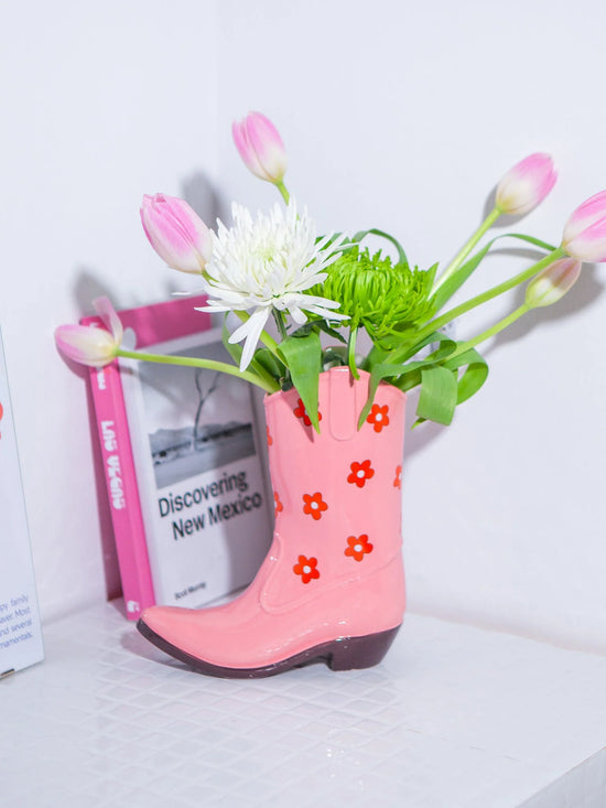 Cowboy Boot Vase - Pink