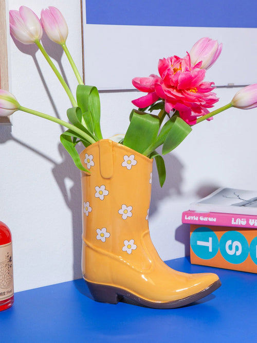 Cowboy Boot Vase - Yellow