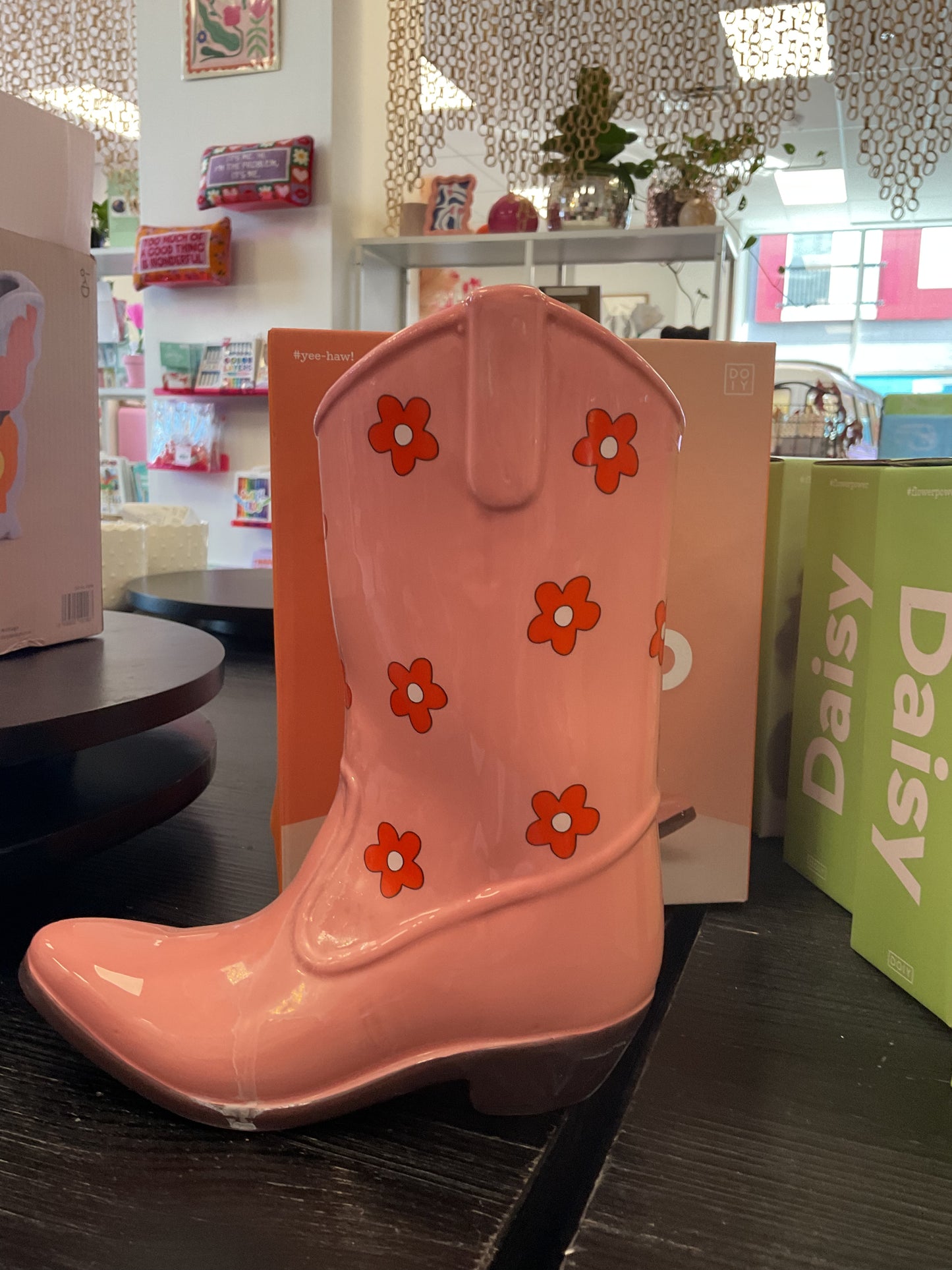 Pink cowboy boot vase