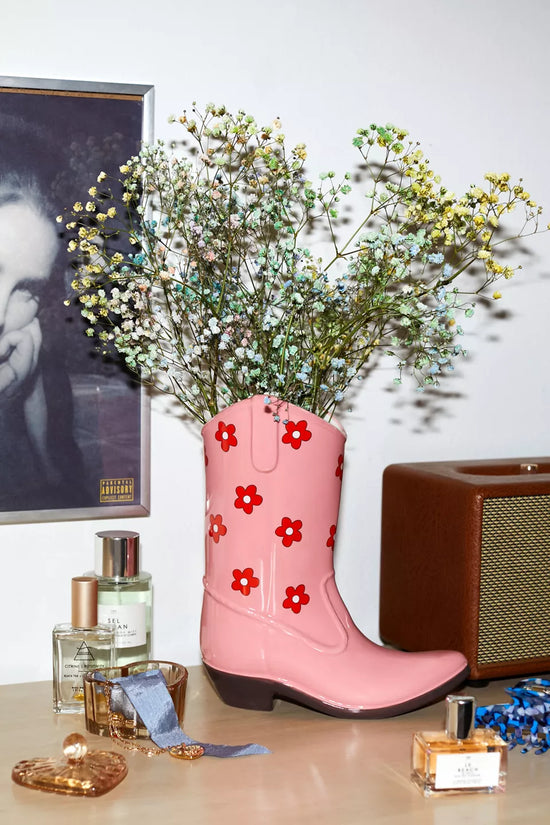 Pink cowboy boot vase