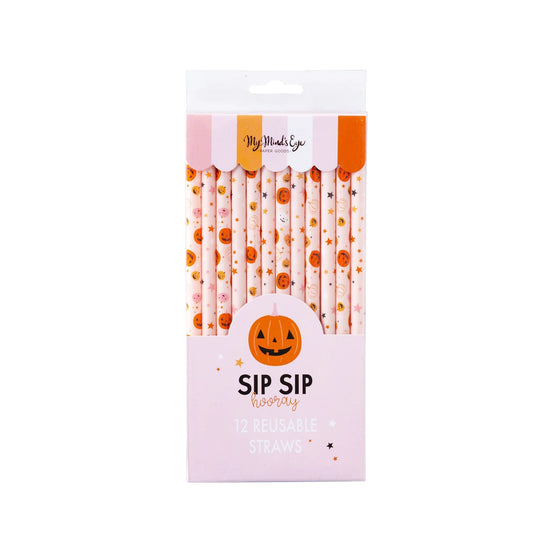 Pink + Orange Pumpkin Reusable Straws