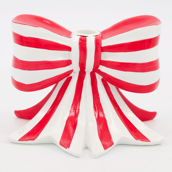 Red Stripe Bow Candle Holder