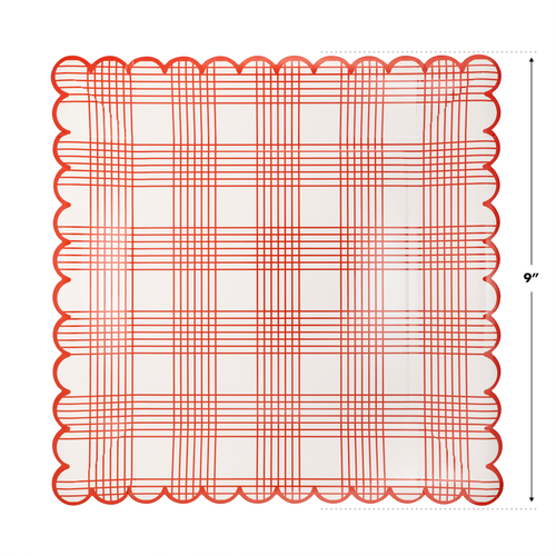 Red Plaid Scallop Stripe Plates - 8 ct.