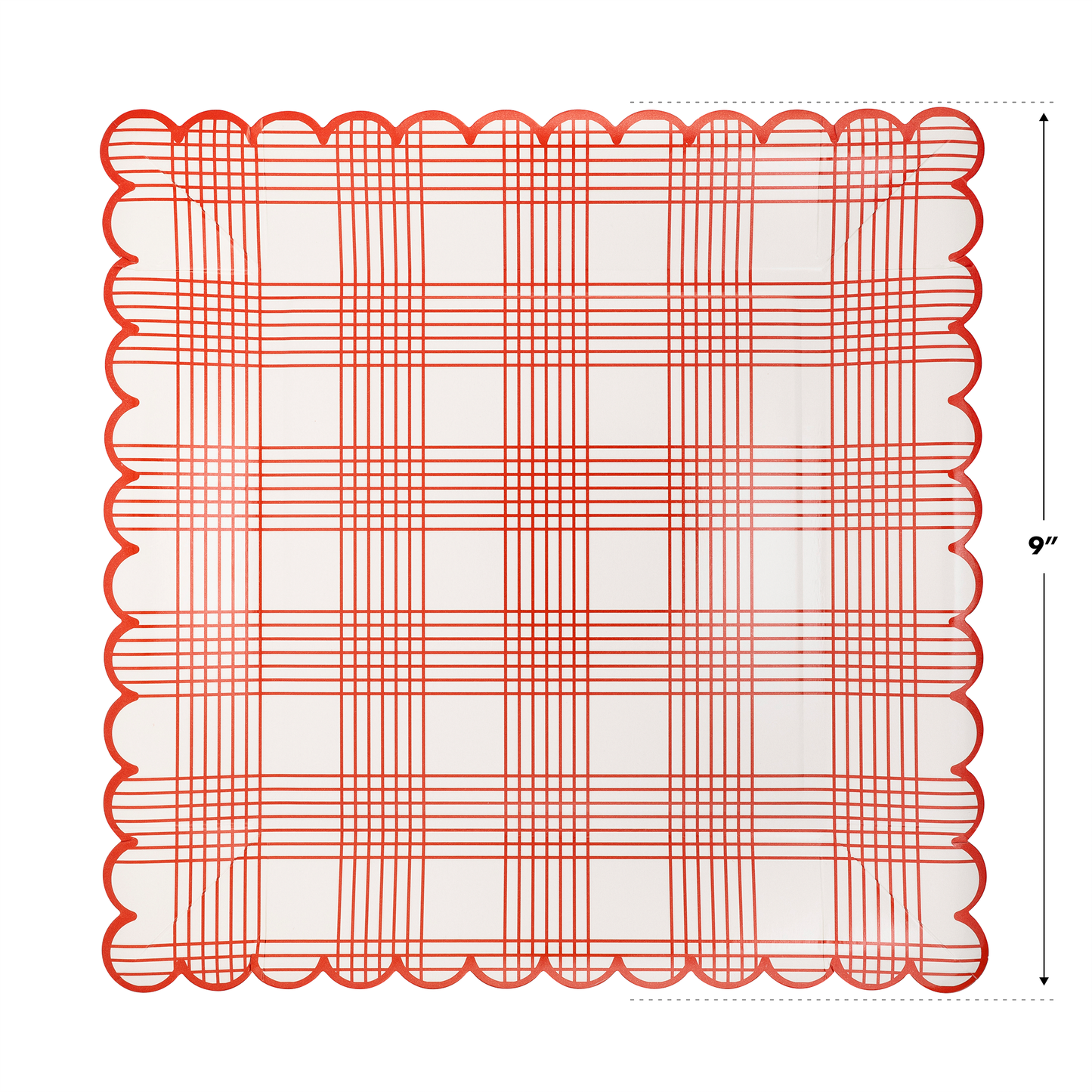 Red Plaid Scallop Stripe Plates - 8 ct.