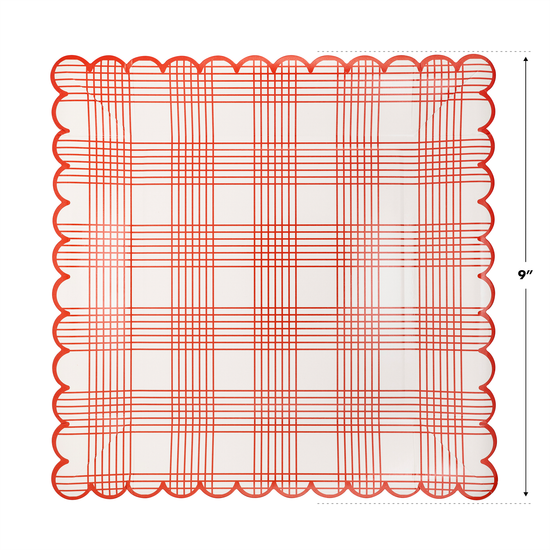 Red Plaid Scallop Stripe Plates - 8 ct.