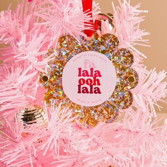 Scalloped Round Picture Frame Ornament - Gold Glitter