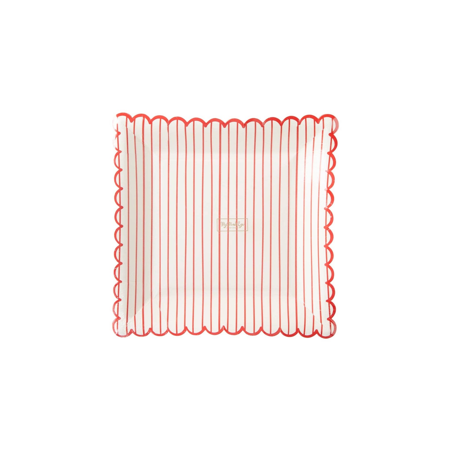 Red Striped Scalloped Plates - 8 ct.