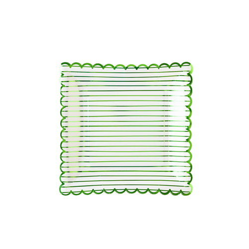 Green Stripe Scalloped Plates - 8 ct.