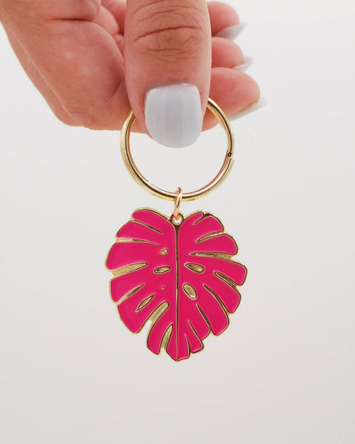 Pink Monstera Leaf Enamel Keychain