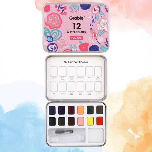 Floral Watercolor Pocket Set With Brush