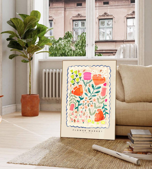 Flower Market Pienza Print - Colorful - A4