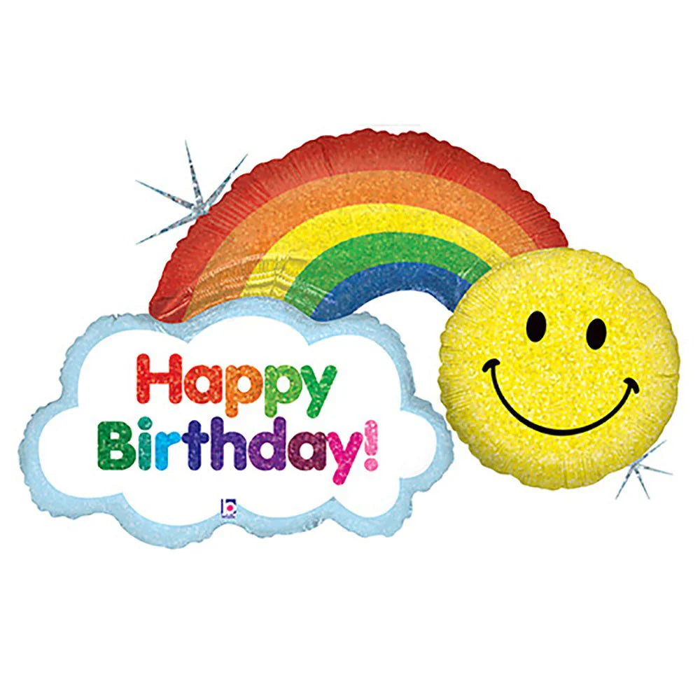 Rainbow Smiley HBD Foil Balloon