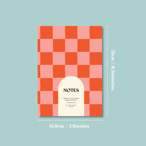 Peach & Cherry Check A5 Lined Notebook