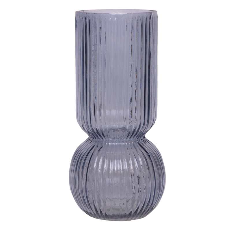 Blue Bubble Bottom Ribbed Vase