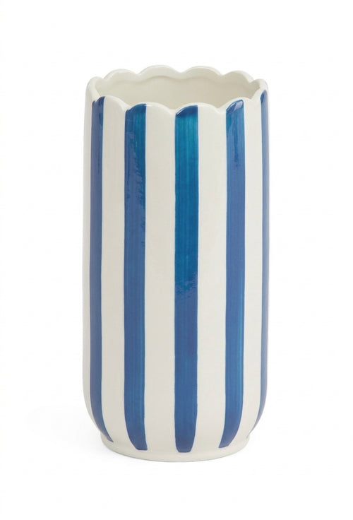Blue Stripe Scalloped Vase