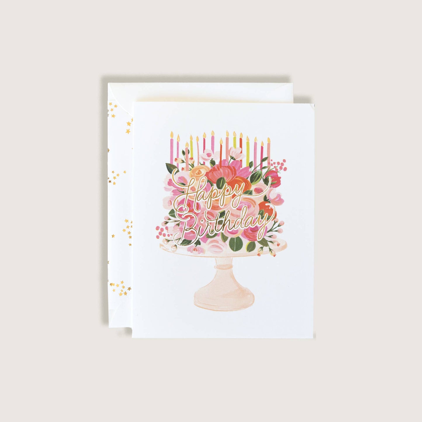 Happy Birthday Cake with Flowers Greeting Card