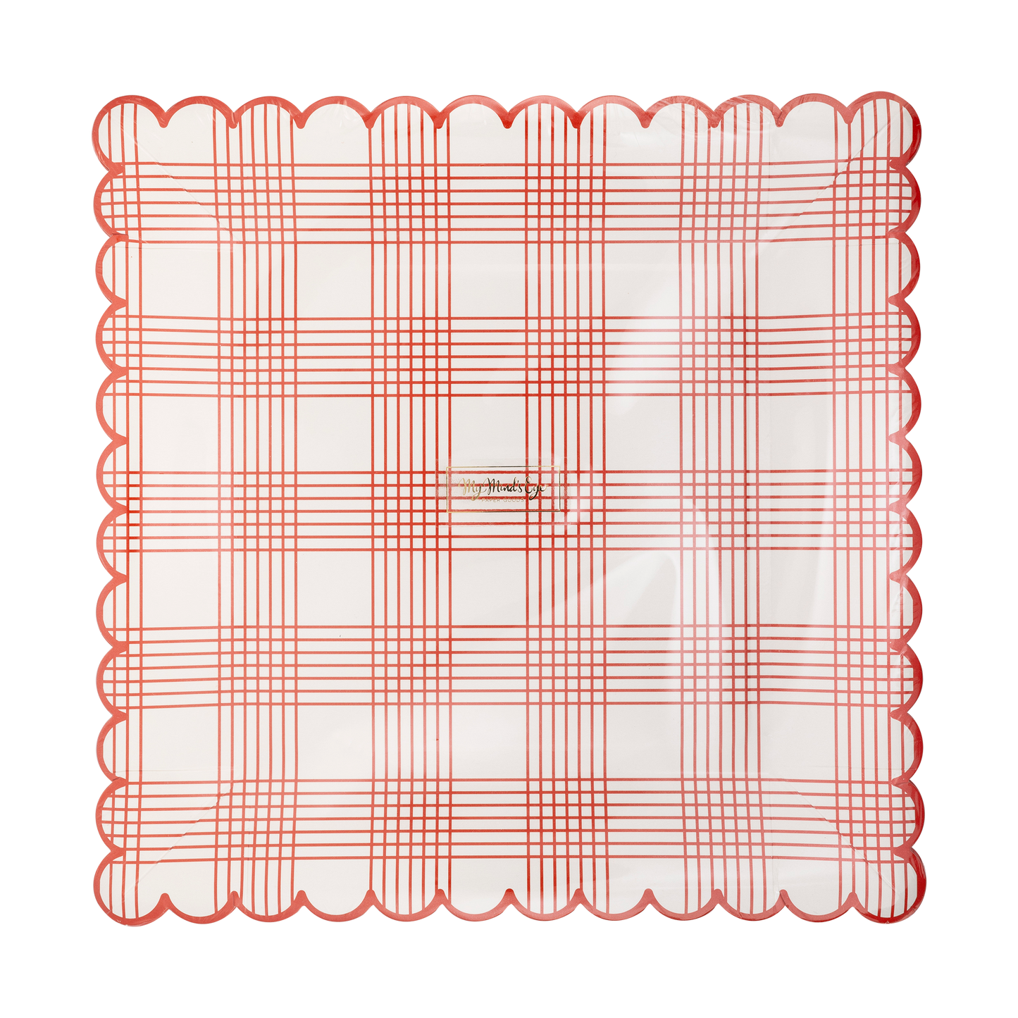 Red Plaid Scallop Stripe Plates - 8 ct.