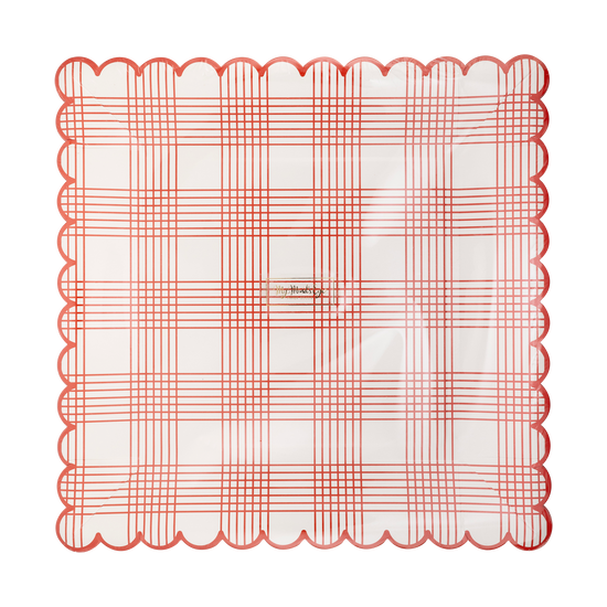 Red Plaid Scallop Stripe Plates - 8 ct.