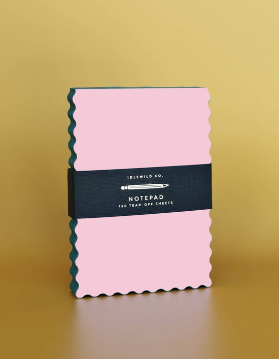 Mini Wave Shaped Notepad - Pink + Evergreen Edge