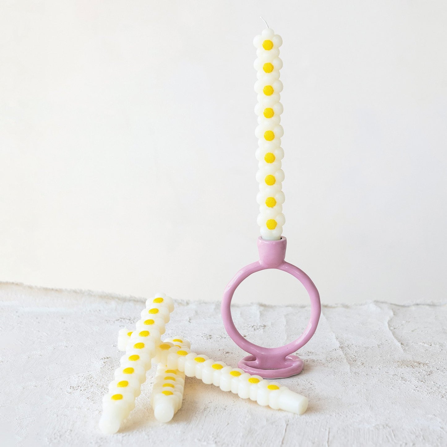 Stacked Daisy Taper Candles