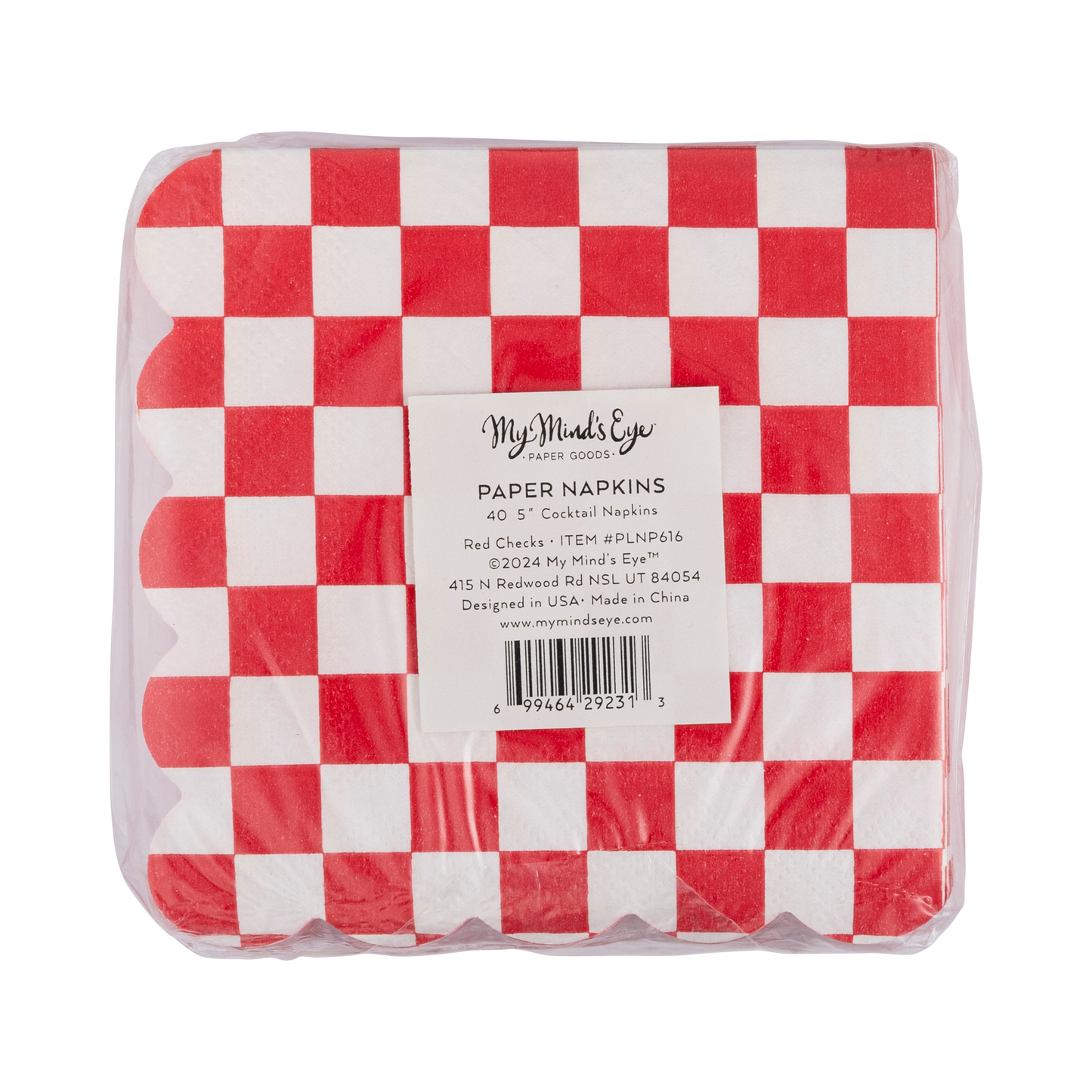 Red Checkerboard Scallop Cocktail Napkins