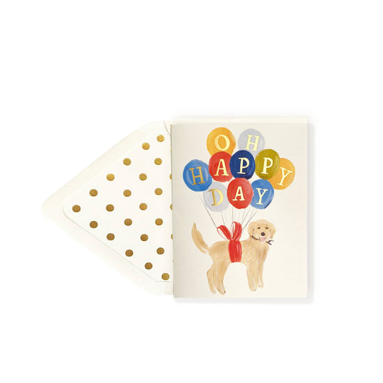 Happy Birthday Golden Retriever Dog with Balloons Card