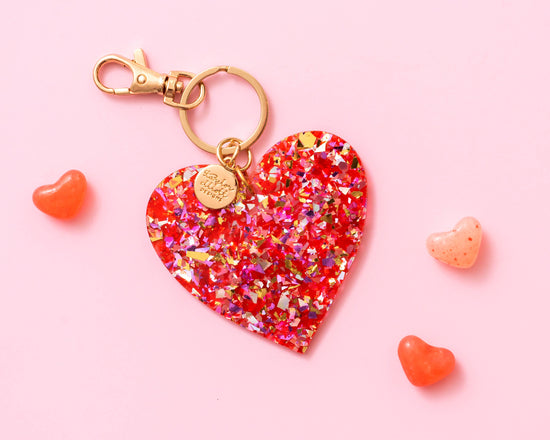 Keychain - Heart - Red + Pink Confetti