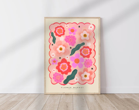 Colorful Flower Market Print- A3 - Pink