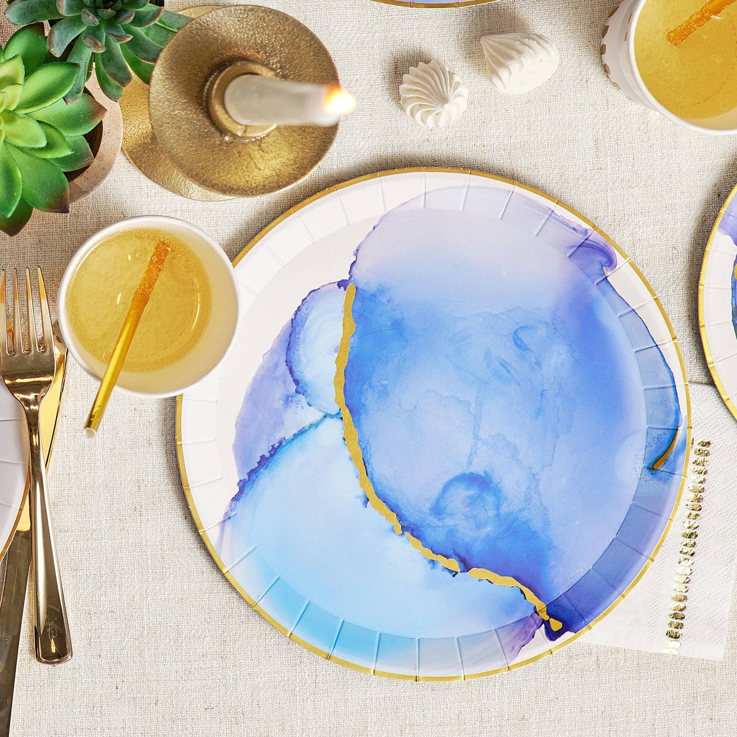 Ocean Watercolor Large Plates - 10 Ct.