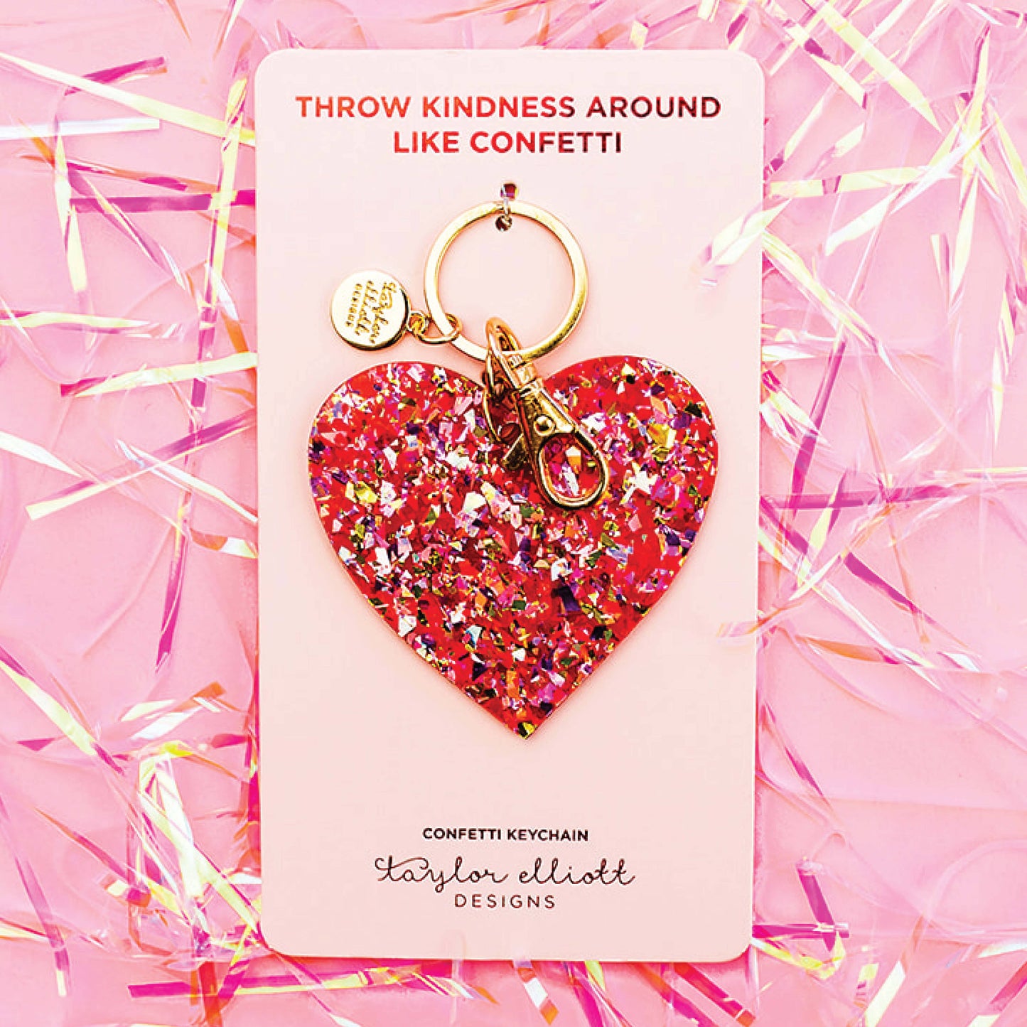 Keychain - Heart - Red + Pink Confetti