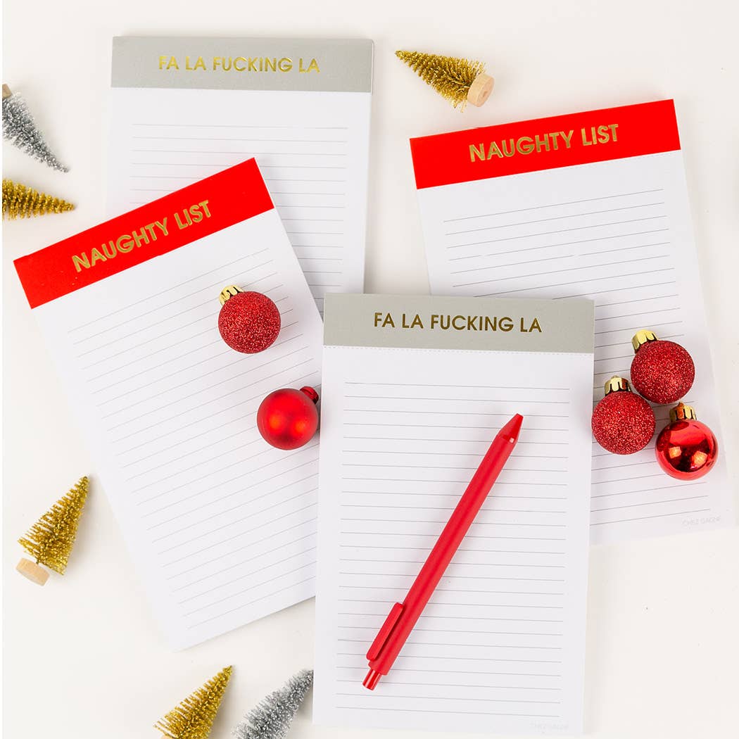 Naughty List - Lined Notepad - Perforated Sheets - Holiday Red