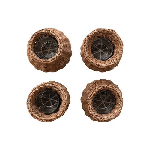 Rattan Vases with Removable Glass Inserts