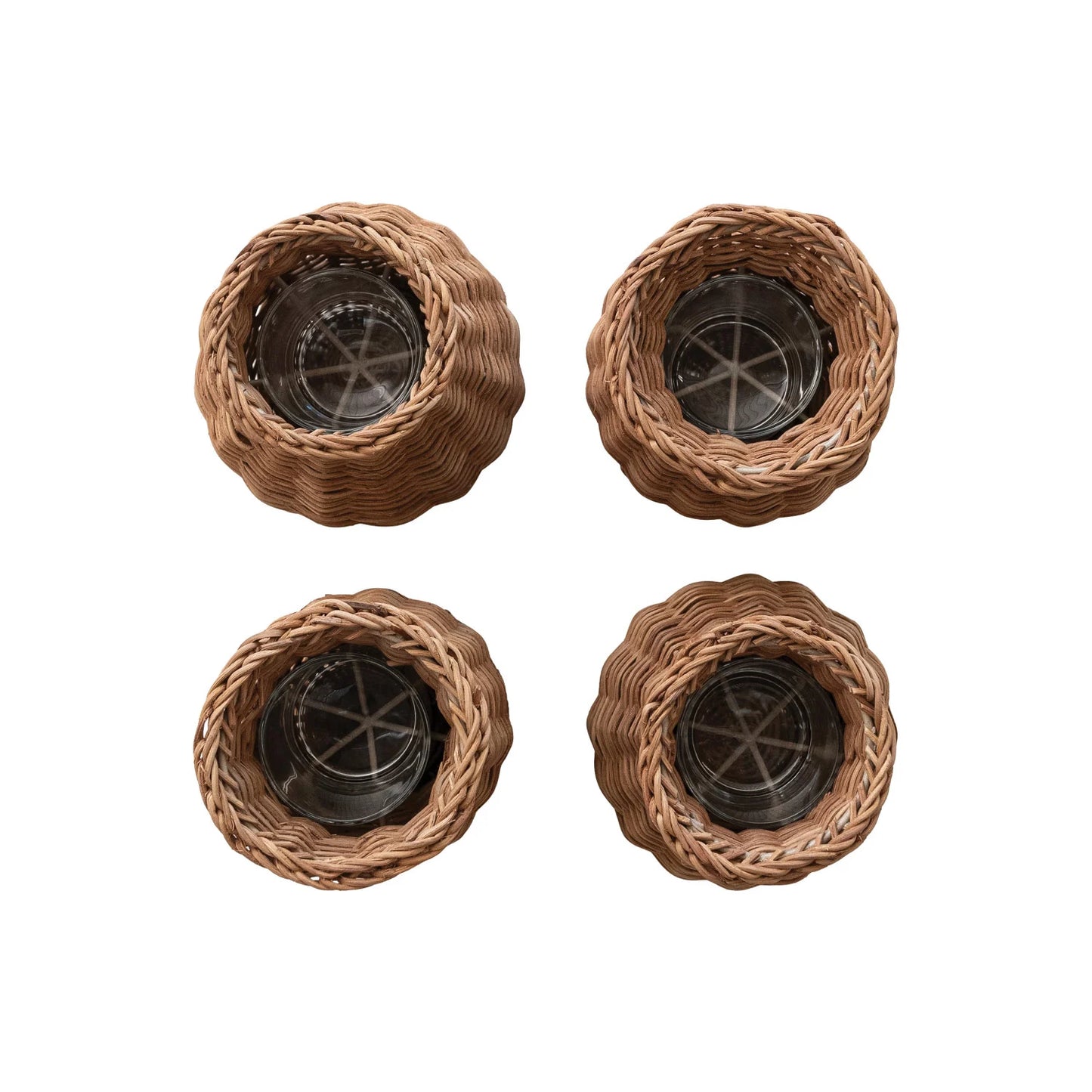 Rattan Vases with Removable Glass Inserts