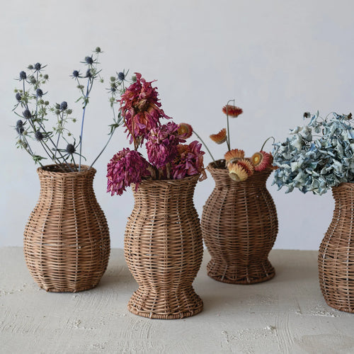 Rattan Vases with Removable Glass Inserts