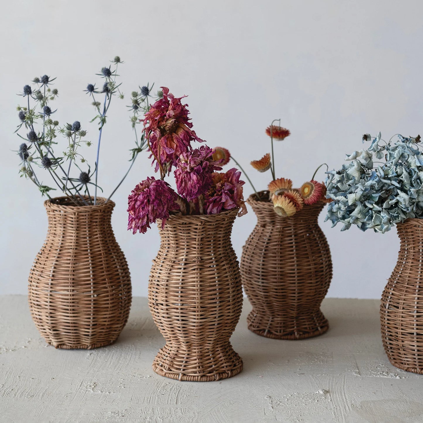 Rattan Vases with Removable Glass Inserts