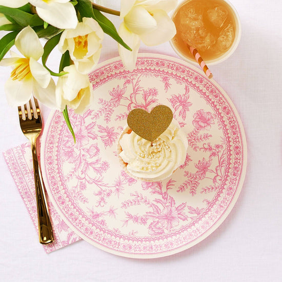 Pink Toile Large Plates - 10 Ct.