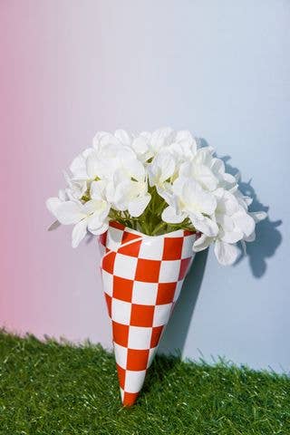 Red Checker Wall Vase