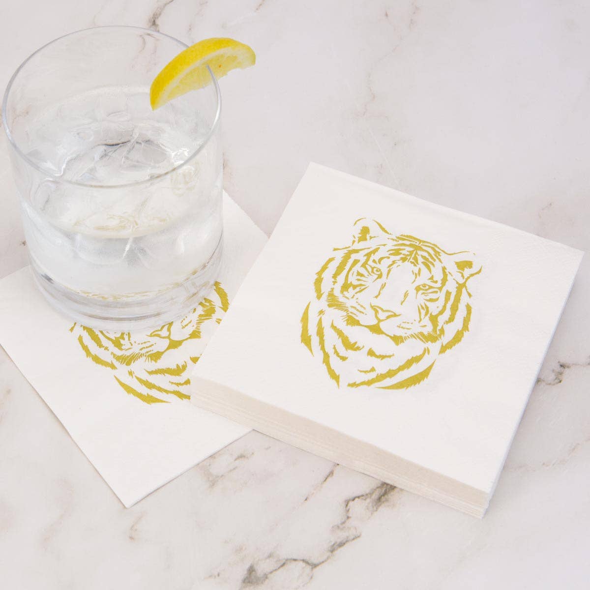 Easy Tiger Cocktail Napkins - White/Gold