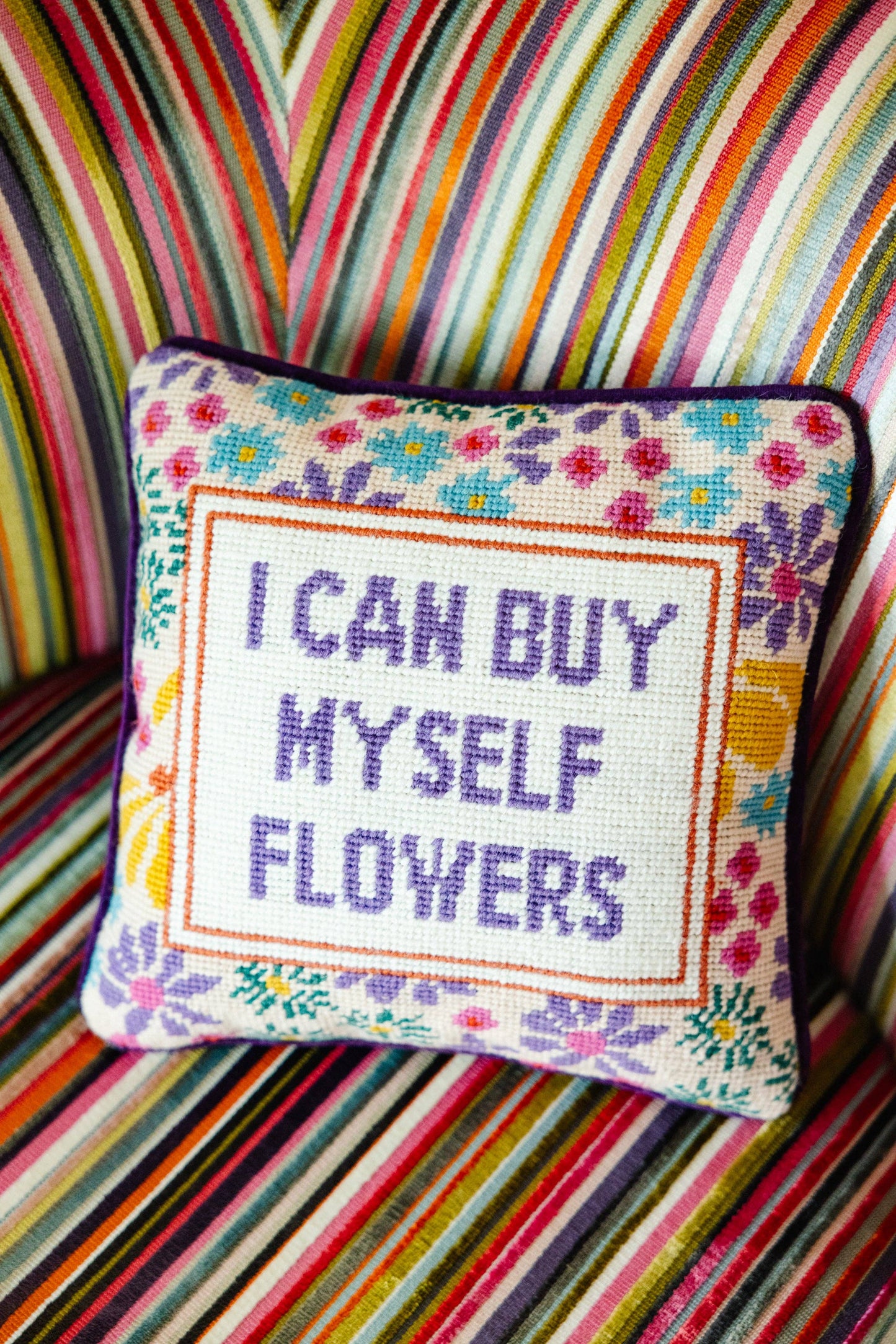 I Can Buy Myself Flowers Needlepoint Pillow