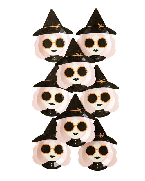 Pink Witch Shaped Paper Plates - 8 ct.