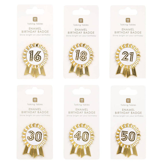 Gold Enamel Birthday Pin Badge Set - Milestone Birthdays