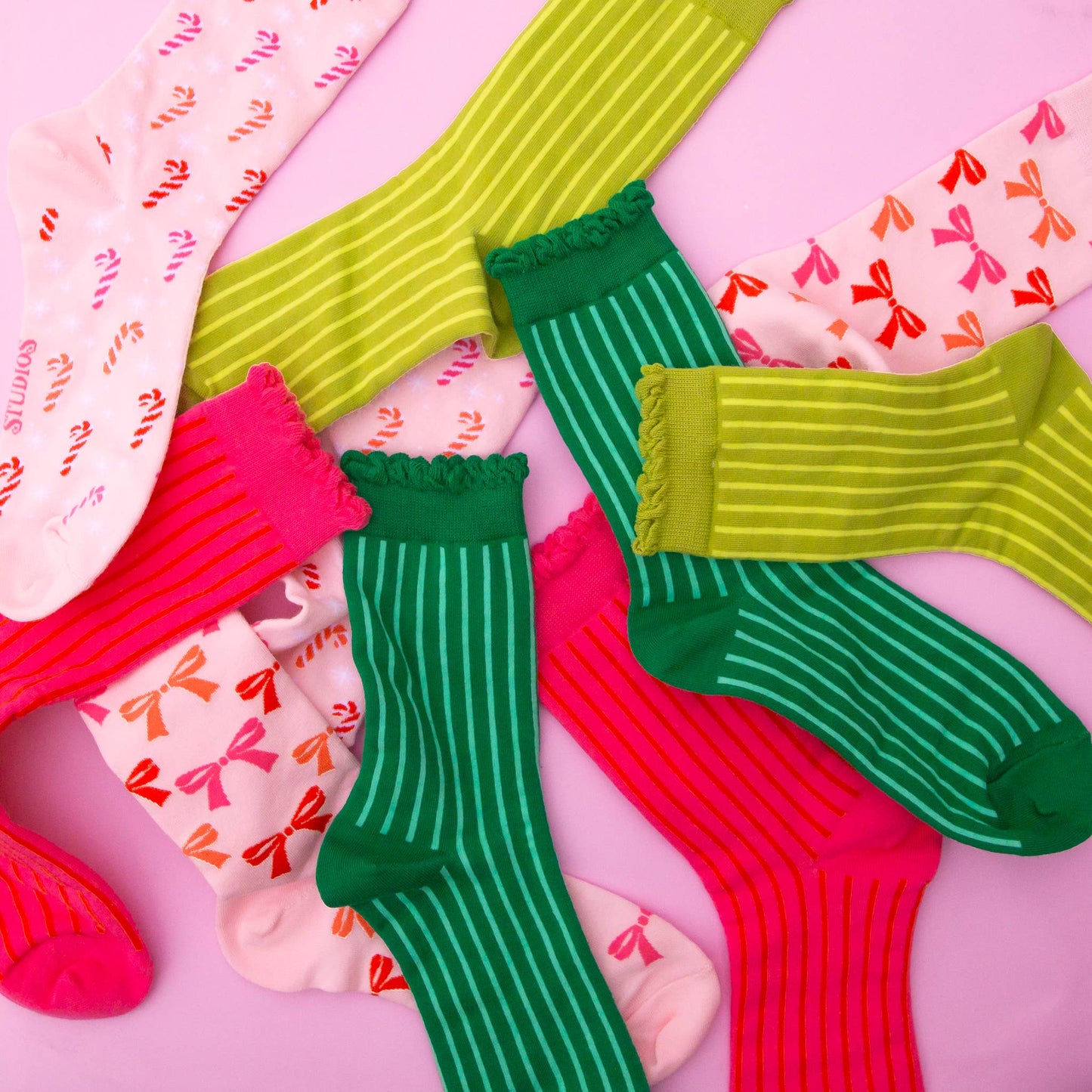 Fuchsia Striped Crew Socks