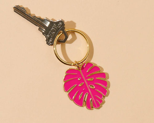 Pink Monstera Leaf Enamel Keychain